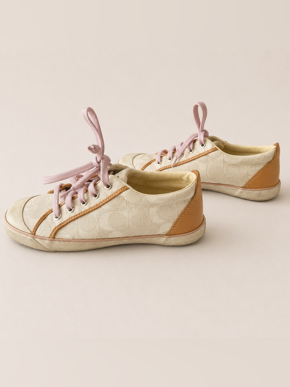 Coach Barrett Canvas monogram Sneakers with Pink Laces